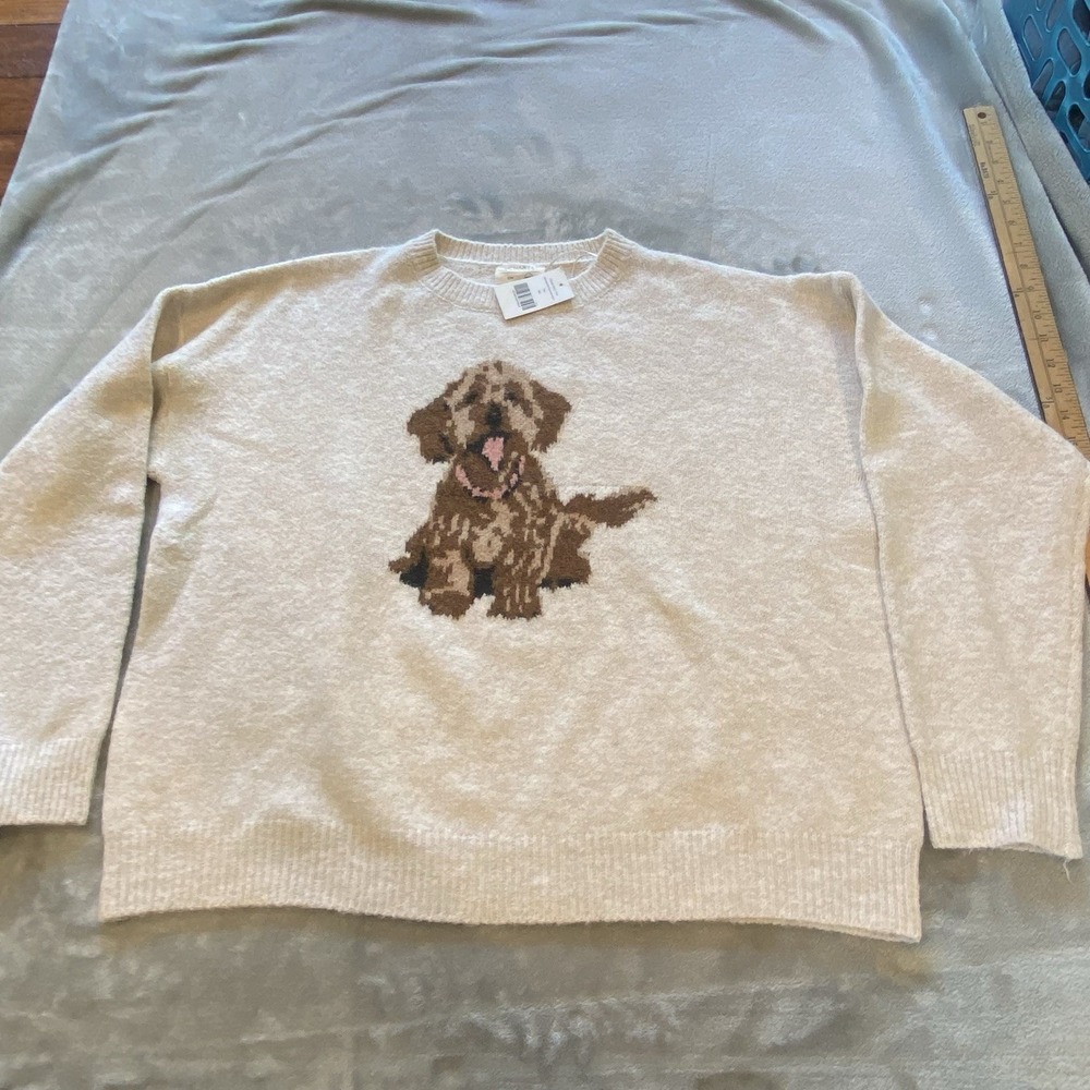 Uncharted Threads Tan  Brown Dog Puppy Sweater Women's Sz Med~